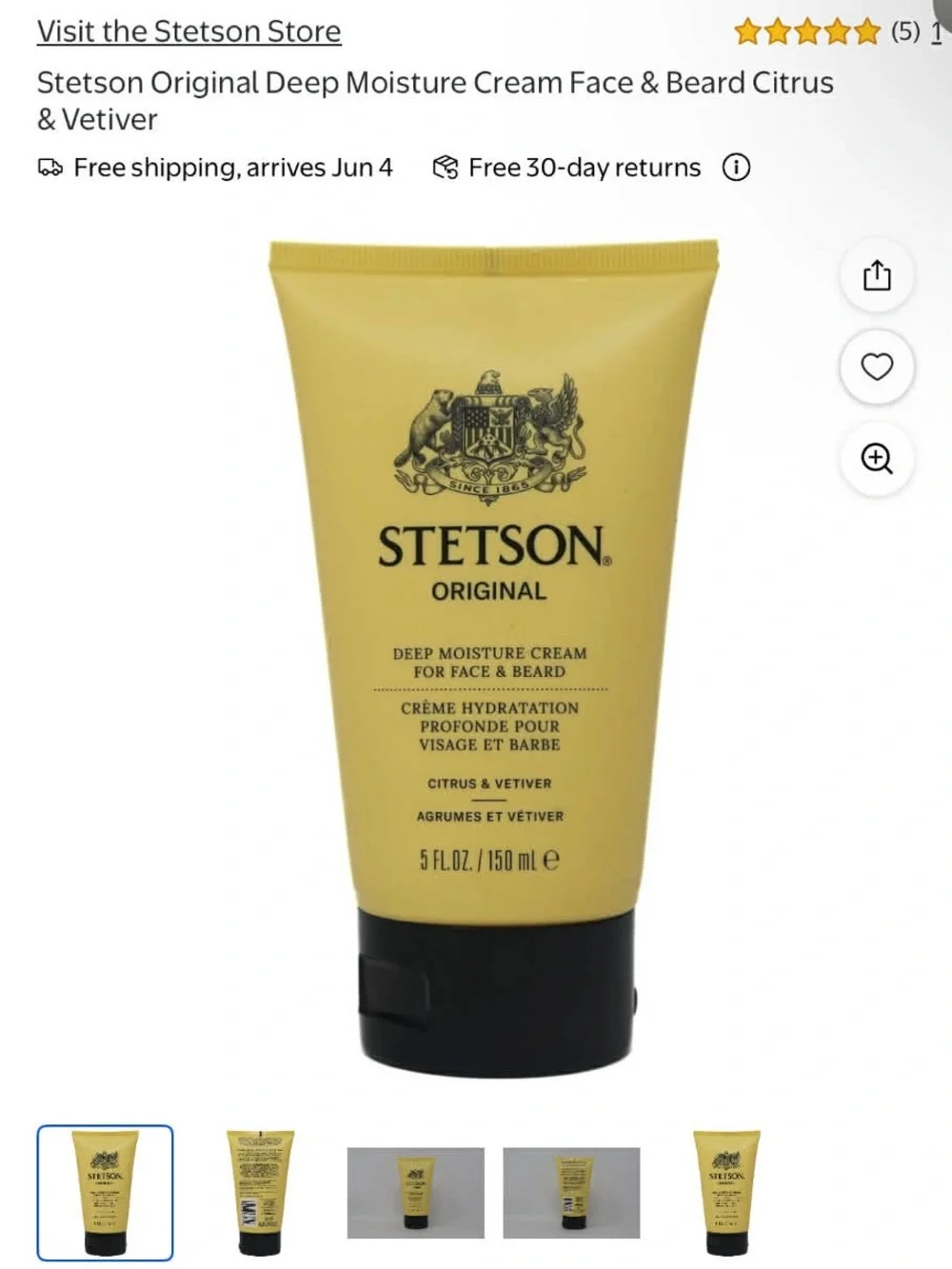 Stetson beard & face cream Original Yellow Tube Deep Moisture Cream